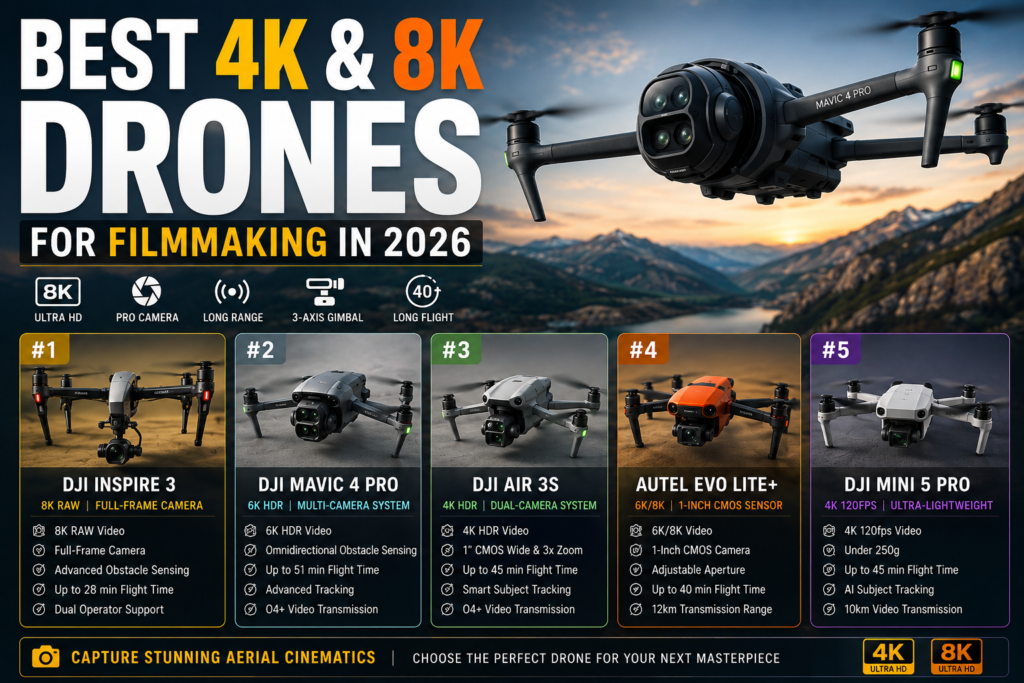 Best 4K and 8K Drones for Filmmaking in 2026