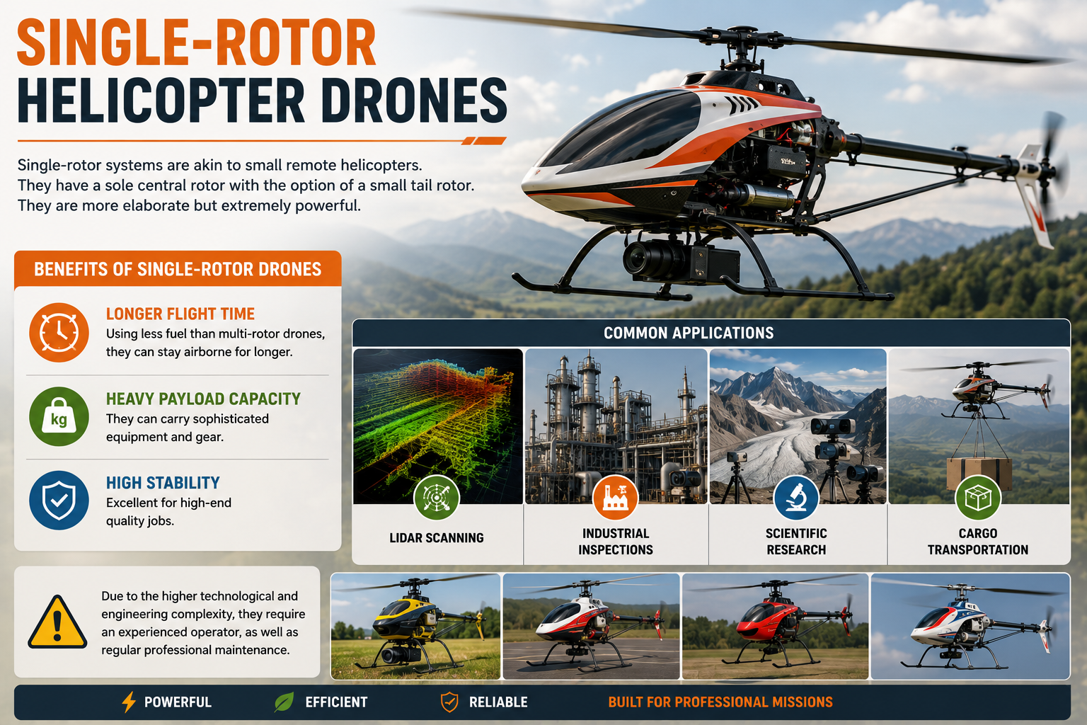 Single-Rotor Helicopter Drones