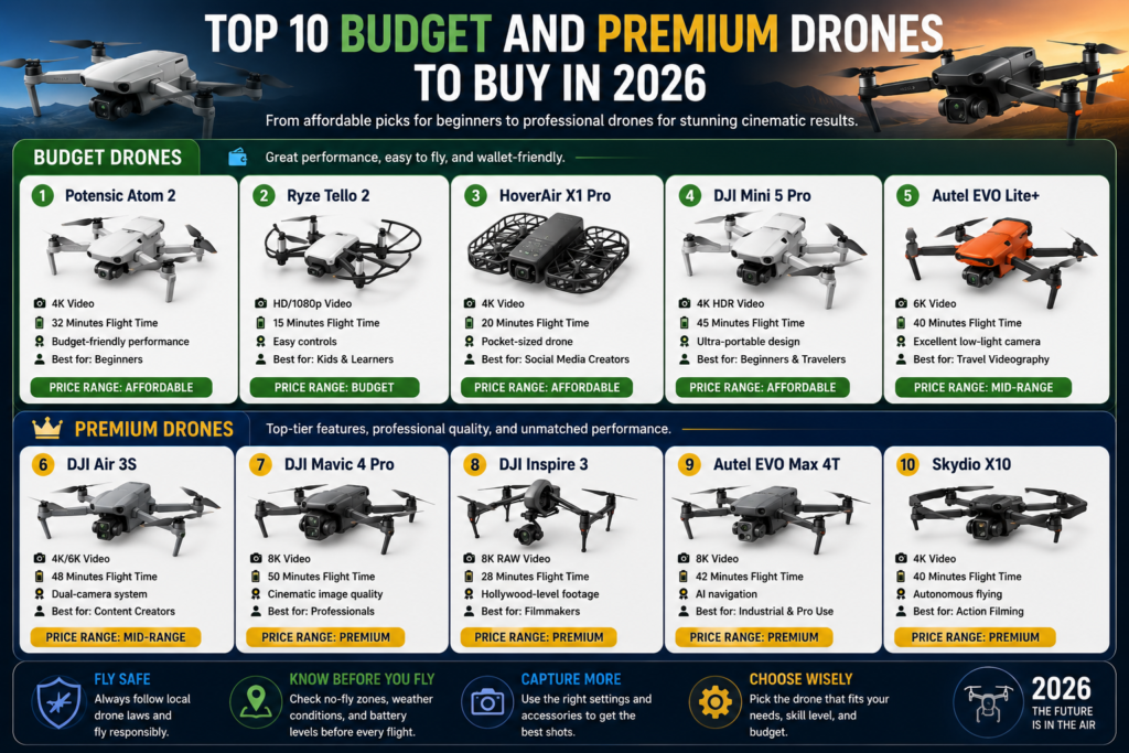 Top 10 Budget and Premium Drones to Buy in 2026