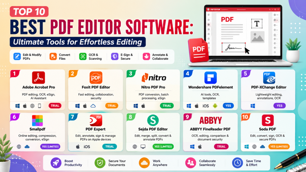 Top 10 Best PDF Editor Software: Ultimate Tools for Effortless Editing
