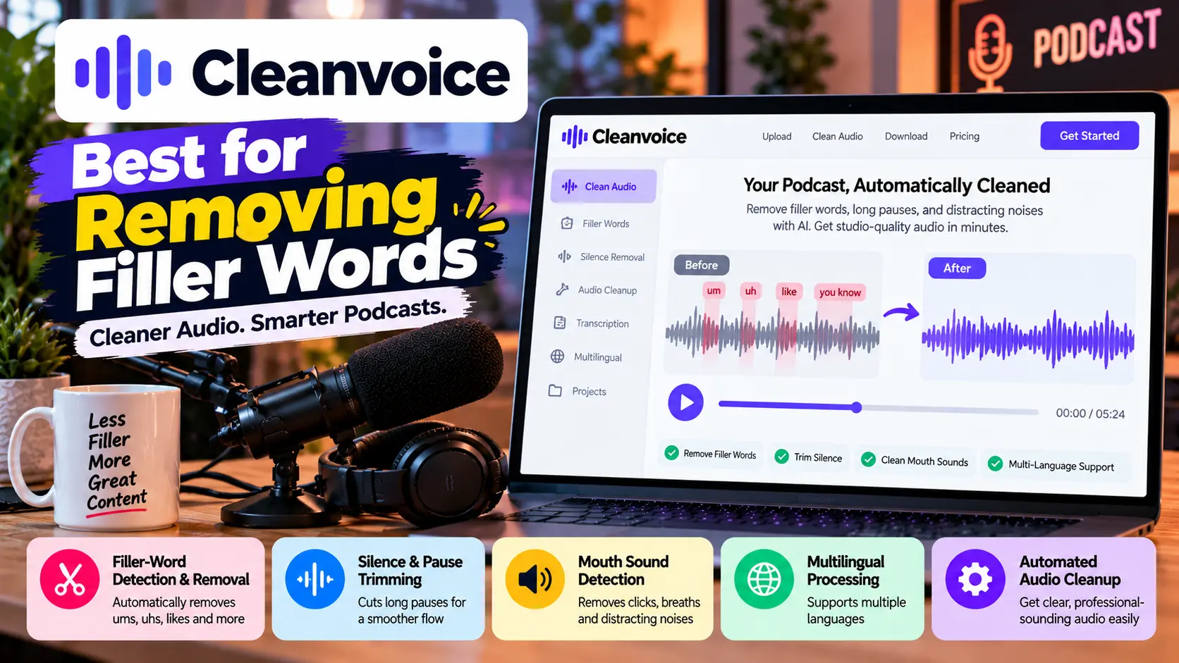 Cleanvoice – Best for Removing Filler Words